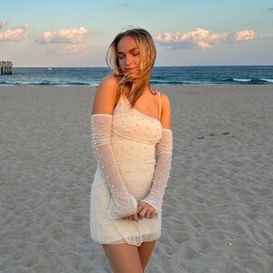 Oh Polly white pearl embellished mini dress